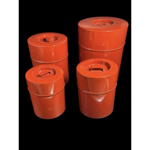 Vintage 70s Style Metal Nesting Canisters Set 4 Mid Century Macy's Cellar - Picture 2 of 15